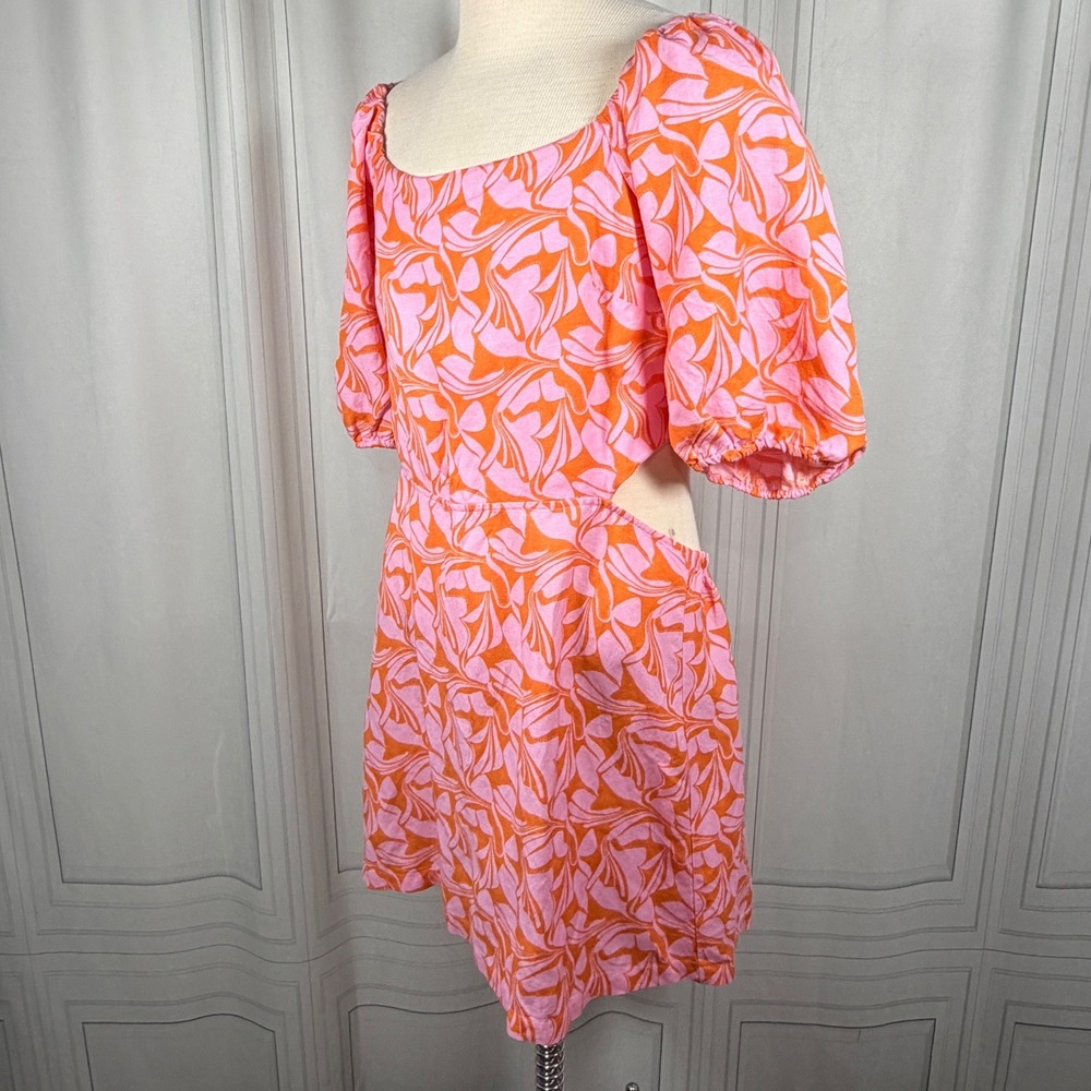 LOFT Beach Tangerine Bliss Linen Blend Cutout‎ Tie Back Mini Dress XXL